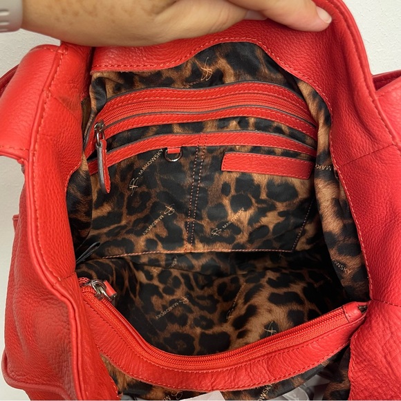 B. MAKOWSKY RED Pebbled Leather Hobo Shoulder Bag Purse - Picture 6 of 16